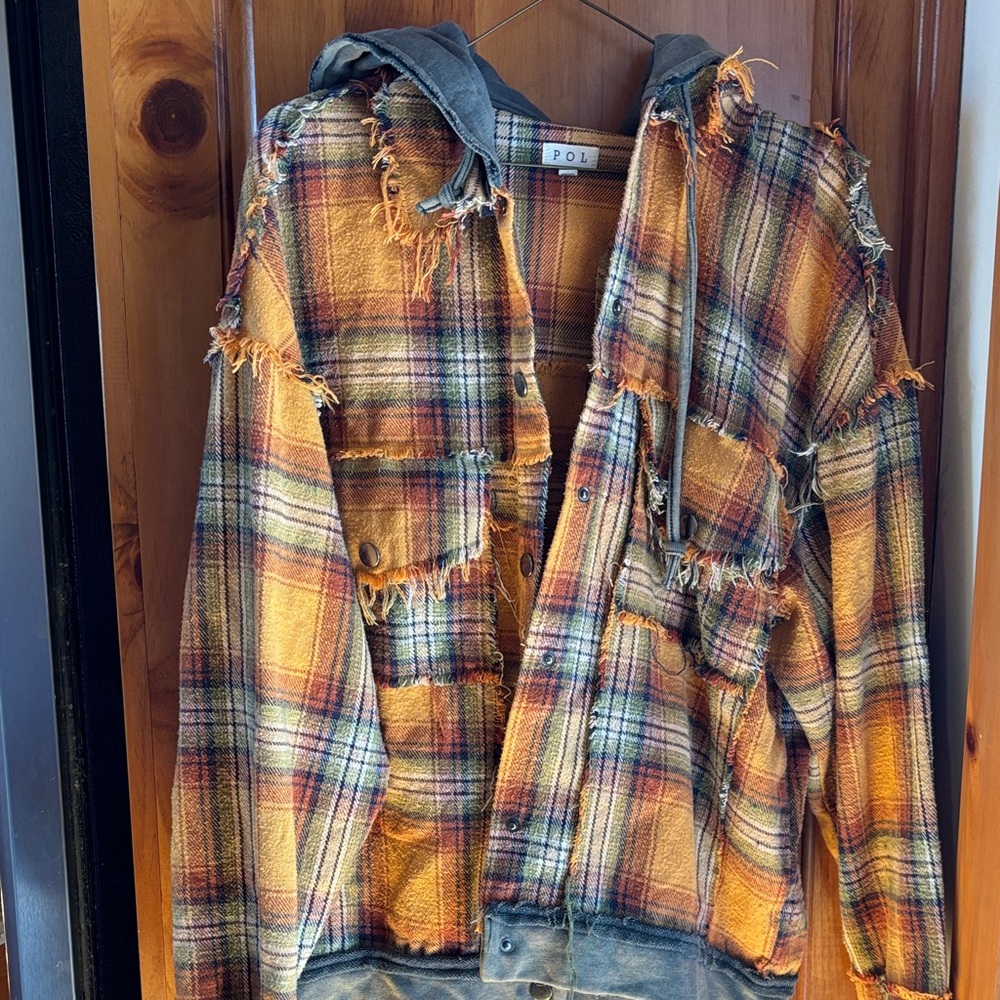 POL Multicolor Plaid Hooded Jacket